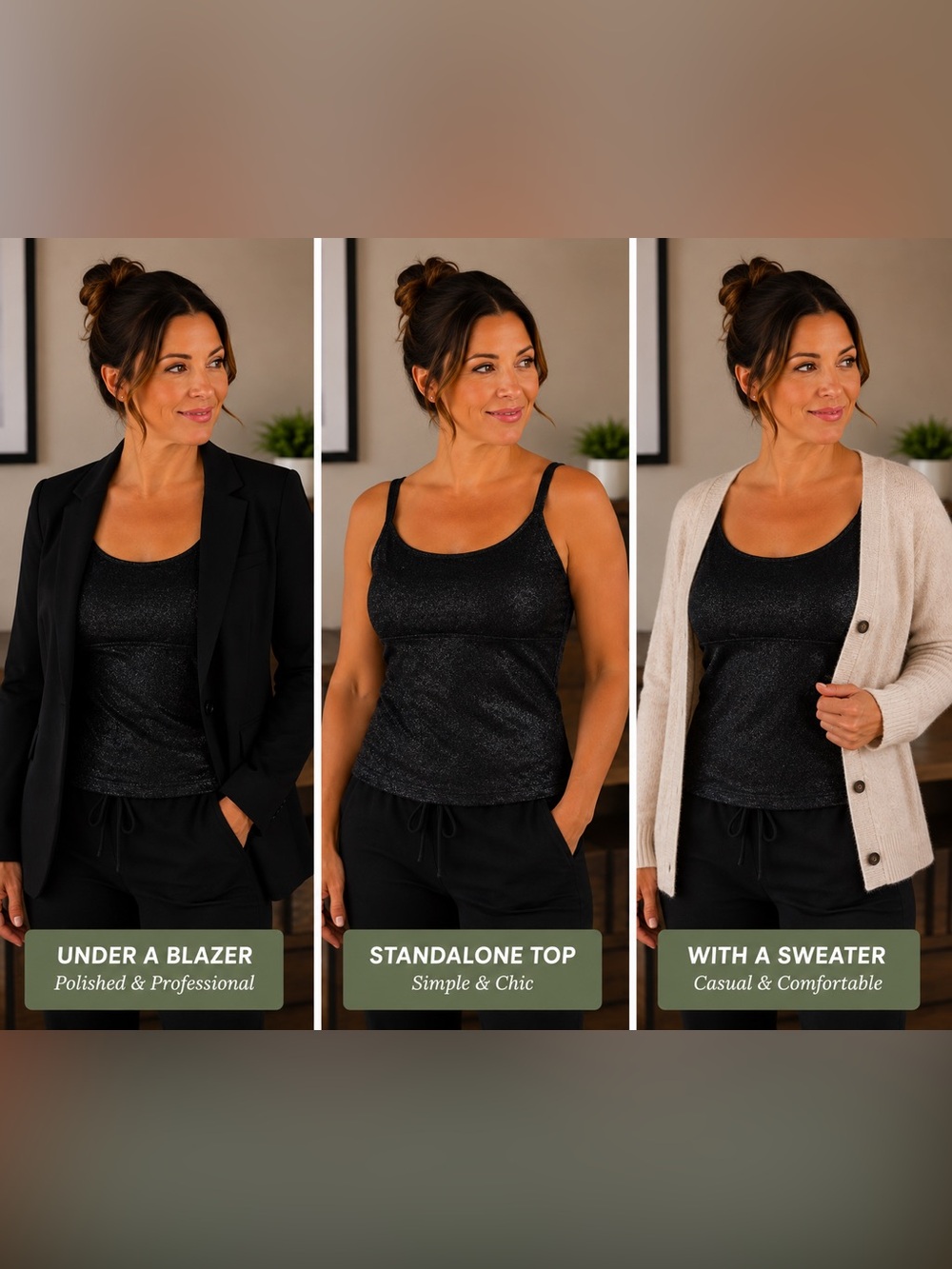 Flexees Black Sparkle Shimmer Top